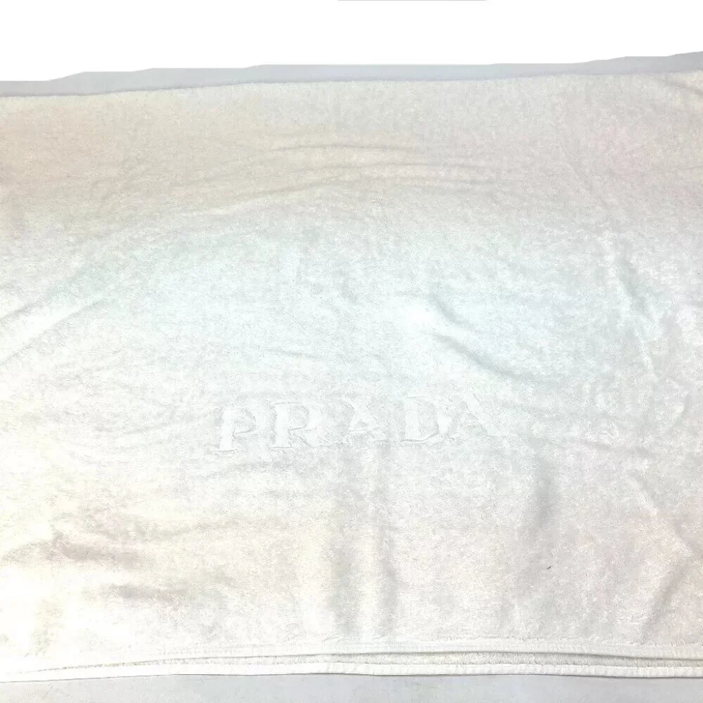 PRADA Bath towel Interior Throw Blanket logo Beach towel towel cotton White